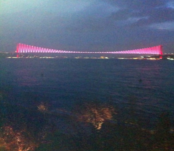 El puente del Bosforo por la noche, Estambul. Turquía