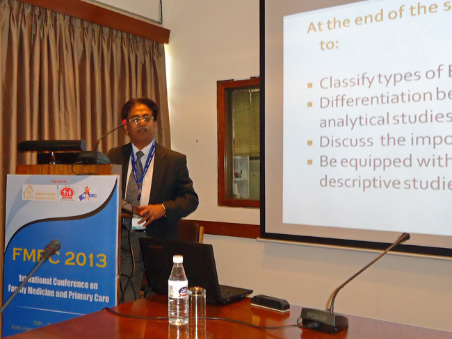 Dr Basharat Ali delivering lecture on Study Design in SAPCRN workshop