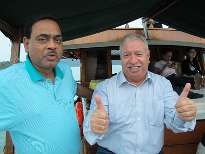 Two region presidents enjoy a boat trip after a WONCA Executive meeting in Brazil 2016 - Pratap Prasad (left) from Nepal, South Asia region and Mohamed Tarawneh From Jordan, East Mediterranean region