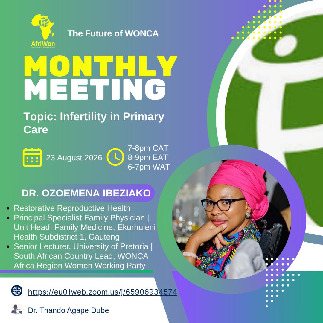 AfriWON Research Group meeting, 23 August 2026: Infertility in Primary Care with Dr Ozoemena Ibeziako