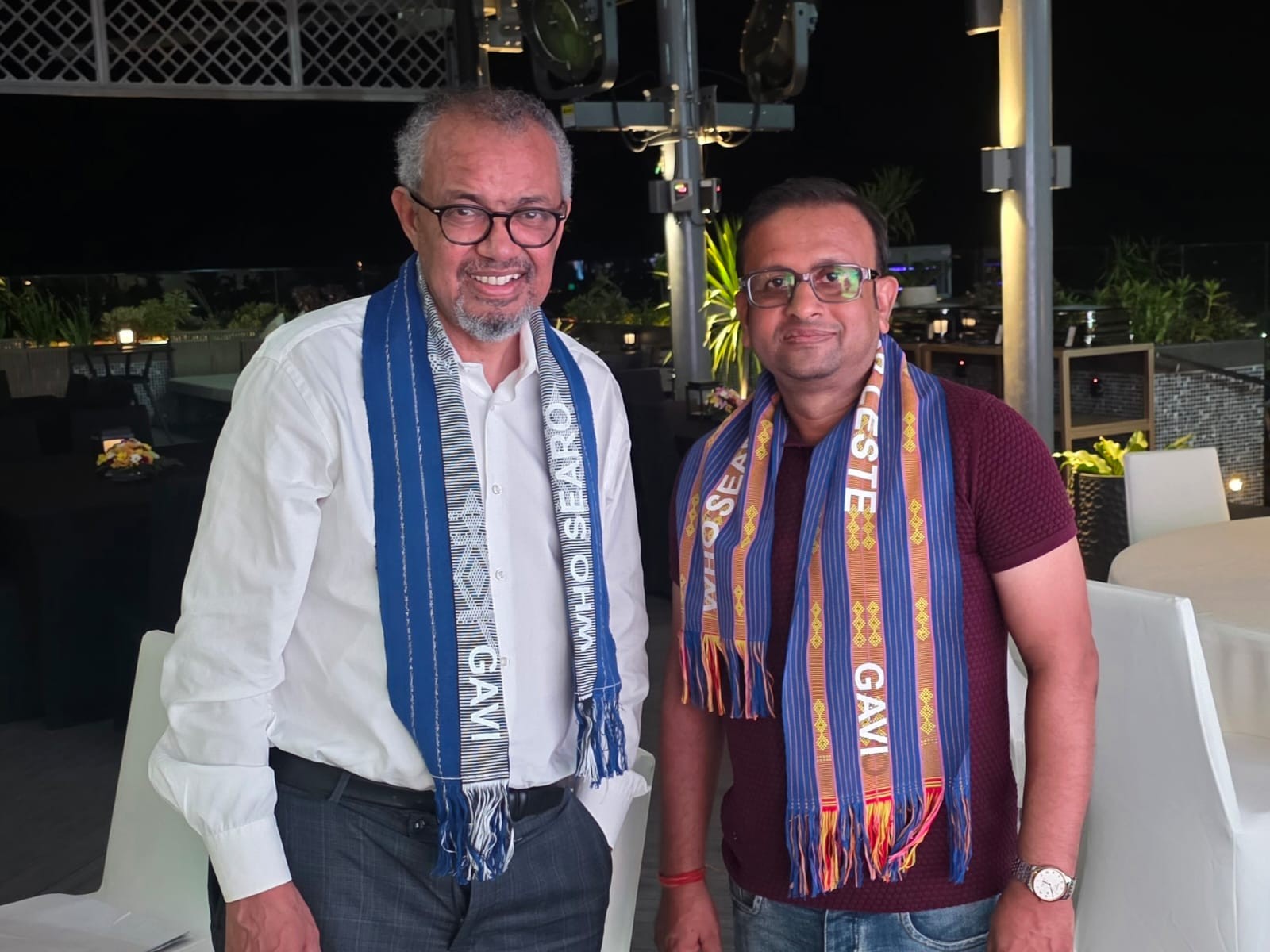 Dr Pramendra Prasad Gupta with WHO Director-General Dr Tedros Adhanom Ghebreyesus in Dili